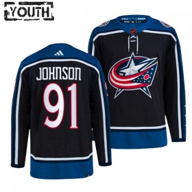 Columbus Blue Jackets Hockeydrakt Kent Johnson 91 2022-23 Svart Reverse Retro 2.0 Adidas Authentic - Barn
